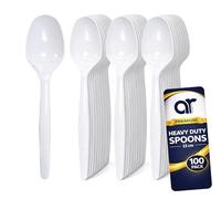 AR Household Premium Reusable Plastic Spoons | 100 Pack | Strong & Durable Reusable Cutlery | White Plastic Spoons for Parties, Catering, Events, Takeaways, Home & Office Use