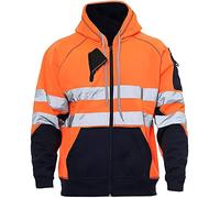 AR Paris Fashions® Hi Vis Hoodie - Hi Viz Sweatshirt Safety Work Reflective Jumper Hoodie Tape Band Work Warm Security High Visibility Sweatshirt 3 Zipped Pocket Hooded Top (Orange Zipper, Small)