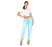 AR Paris Fashions® Ladies Stretch Italian Magic Trousers Womens Crushed Casual Leggings Look Joggers Pants (Sky Blue, 10-14)
