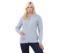 AR Paris Fashions® Ladies Zip-Up Cable Knit Cardigan, Womens Long Sleeve Chunky Knitted Jumper, Stylish Soft Winter Warm Classic Knitwear Jacket (Grey, 12-14)