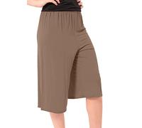 AR Paris Fashions® Women Elasticated Waist Plain Wide Leg Flared 3/4 Length Culottes Shorts - Ladies Casual Summer Palazzo Pants (Mocha, 24-26)