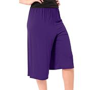 AR Paris Fashions® Women Elasticated Waist Plain Wide Leg Flared 3/4 Length Culottes Shorts - Ladies Casual Summer Palazzo Pants (Purple, 24-26)