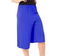 AR Paris Fashions® Women Elasticated Waist Plain Wide Leg Flared 3/4 Length Culottes Shorts - Ladies Casual Summer Palazzo Pants (Royal Blue, 24-26)