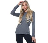 AR Paris Fashions® Women Ladies Long Sleeve Round Neck Plain Top Stretchy Casual Summer T-Shirts Basic Slim fit Tee Tops (Charcoal, 8-10)