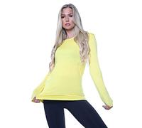 AR Paris Fashions® Women Ladies Long Sleeve Round Neck Plain Top Stretchy Casual Summer T-Shirts Basic Slim fit Tee Tops (Yellow, 24-26)
