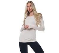 AR Paris Fashions® Women Ladies Long Sleeve Round Neck Plain Top Stretchy Casual Summer T-Shirts Basic Slim fit Tee Tops (Beige, 16-18)