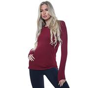 AR Paris Fashions® Women Ladies Long Sleeve Round Neck Plain Top Stretchy Casual Summer T-Shirts Basic Slim fit Tee Tops (Wine, 12-14)