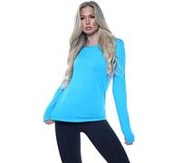 AR Paris Fashions® Women Ladies Long Sleeve Round Neck Plain Top Stretchy Casual Summer T-Shirts Basic Slim fit Tee Tops (Turq, 12-14)