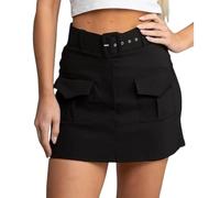 AR Paris Fashions® Women's Cargo Pocket Viral Skirt - Ladies Casual Belted Bukle Elastic Waist Summer Mini Skort (Black, M)