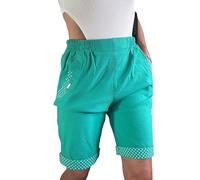 AR Paris Fashions® Womens Celia Knee-Length Shorts, Ladies Summer Stretch Printed Cuff Detail Cherry Berry Short (Jade Green, 20)