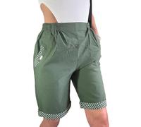 AR Paris Fashions® Womens Celia Knee-Length Shorts, Ladies Summer Stretch Printed Cuff Detail Cherry Berry Short (Khaki, 14)