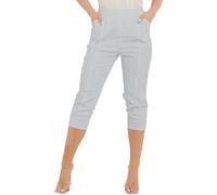 AR Paris Fashions® Women's Cherry Berry Capri Trousers - Ladies Plain Cropped 3/4 Length Italian Trouser Elasticated Waist Stretch Fit Summer Bottoms Pants (Grey, 14)