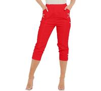AR Paris Fashions® Women's Cherry Berry Capri Trousers - Ladies Plain Cropped 3/4 Length Italian Trouser Elasticated Waist Stretch Fit Summer Bottoms Pants (Red, 24)