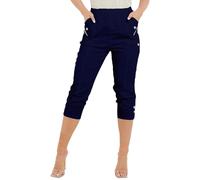 AR Paris Fashions® Women's Cherry Berry Capri Trousers - Ladies Plain Cropped 3/4 Length Italian Trouser Elasticated Waist Stretch Fit Summer Bottoms Pants (Navy, 10)