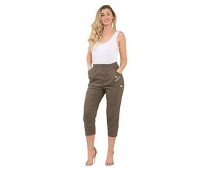 AR Paris Fashions® Women's Cherry Berry Capri Trousers - Ladies Plain Cropped 3/4 Length Italian Trouser Elasticated Waist Stretch Fit Summer Bottoms Pants (Mocha, 18)
