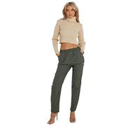 AR Paris Fashions® Women's Cherry Berry Plain Trousers - Ladies Full Length Italian Stretchy Elasticated Waist Summer Pants (Khaki, 14)