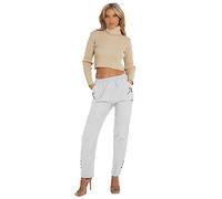 AR Paris Fashions® Women's Cherry Berry Plain Trousers - Ladies Full Length Italian Stretchy Elasticated Waist Summer Pants (White, 14)