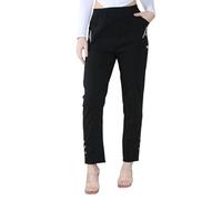 AR Paris Fashions® Women's Full Length Cherry Berry Fleece Lined Trousers - Ladies Italian Plain Casual Stretchy Elasticated Waist Winter Warm Pants (Black, 16)
