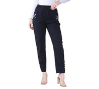 AR Paris Fashions® Women's Full Length Cherry Berry Fleece Lined Trousers - Ladies Italian Plain Casual Stretchy Elasticated Waist Winter Warm Pants (Navy, 20)