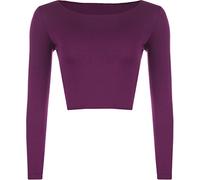 AR Paris Fashions® Women's Plain Long Sleevee Crop T-Shirt, Ladies Round Neck Workout Running Short Basic Tee Tops (Purple, 8-10)