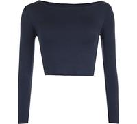AR Paris Fashions® Women's Plain Long Sleevee Crop T-Shirt, Ladies Round Neck Workout Running Short Basic Tee Tops (Navy, 8-10)