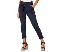 AR Paris Fashions® Women's Plain Magic Trousers - Ladies Italian Yoga Pants Lagenlook Jogger Active Casual Stretchy Joggers Pant (Navy, 8-14)