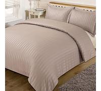 AR Textile 5 Star Hotel Quality 100% Egyptian Cotton Satin Stripe Duvet Cover Set With Pillowcases in White & Cream Colour (Single, Beige/Latte)