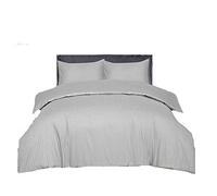 AR Textile 5 Star Hotel Quality 100% Egyptian Cotton Satin Stripe Duvet Cover Set With Pillowcases in White & Cream Colour (Super King, Grey)