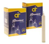AR Unscented White Household Candles 11.8cm - 2 Packs of 20 (Total of 40) - Shabbos/Shabbat Candles for Power Cuts, Emergency, Prayer, Vigil, Church, Long Burning, Decorative, Utility & Daily Use