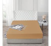 AR Ware Double Fitted Sheet 100% Egyptian Cotton 300 TC, Breathable Deep Fitted Sheets Double Bed, Hotel Quality 30 Cm Fitted Bed Sheets (Beige)