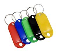 ARA CHOICE 50PCS Assorted Key Tags Plastic Split Rings Key Chains Multi Color ID Name Label Paper Travel Key Tag with Ring Label Window Pet Tags Key Hanger Luggage Office Belt Tags