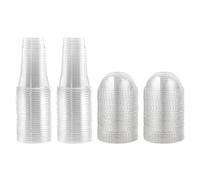 ARA CHOICE Clear Disposable Plastic Smoothie Milkshake Pint Hot & Cold Drink Round Glasses Cups + Domed Lids with Hole Water Milk Juice Beverages Drinking Cocktail Cup Glass (10, 9oz/200ml (Small))