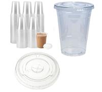 ARA CHOICE Clear Disposable Plastic Smoothie Milkshake Pint Hot & Cold Drink Round Glasses Cups with Flat Lids (100, 9oz/200ml (Small))