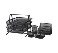 ARA CHOICE Desk Tidy Organiser Set - Office Desk Organisers 3 Tier Set - A4 Paper Tray - Pen Pot - Letter Trays - Storage with Magazine Holder for Office Supplies (Black)