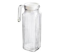 ARA CHOICE Glass Slim Jug 1.2L Pitcher With Non Drip Spout for Water, Juice, Cocktail, Milk - Ribbed Transparent With Lid for Fizzy Beverage Serving - Striped Kettle for Narrow Door