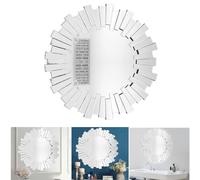 ARA CHOICE Large Modern Round Glass Wall Mirror 80cm Luxury Circular Decorative Art Frameless Hanging Living Lounge Bathroom Elegant Artistic Look Venetian Beveled Edges Hall Mirror Mount For Home