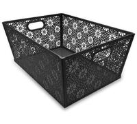 ARA CHOICE Modern Rectangle Metal Floral Mesh Storage Basket Tray Bin Laundry Grip Handles for Store Office Paper Sheet, Bathroom Accessories Easy to Use with Attractive Colorful Looks (BLACK)