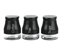 ARA CHOICE Set of 3 Kitchen Storage Canisters Tea Coffee Sugar Jars Pots Containers Caddy Stylish Matt Black Glass with Screw Lid Jar Pots Food Containers Kitchen Storage Canister Set 700ml