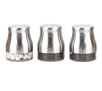 ARA CHOICE Set of 3 Silver Kitchen Storage Canisters Tea Coffee Sugar Jars Pots Containers Caddy Stylish Matt Glass with Screw Lid Jar Pots Food Containers Kitchen Storage Canister Set 700ml