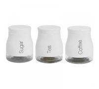 ARA CHOICE Set of 3 White Kitchen Storage Canisters Tea Coffee Sugar Jars Pots Containers Caddy Stylish Matt Glass with Screw Lid Jar Pots Food Containers Kitchen Storage Canister Set 700ml