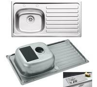 ARA CHOICE Stainless Steel Reversible Single Bowl Kitchen Sink 2 Tape Holes Right Hand Drainer Waste Plumbing Kit with Drainer & Inset Wastes Set