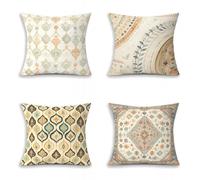 Arab Cushion Covers Set of 4, White Soft Decorative Throw Pillow Covers with Invisible Zipper, Square Sofa Cushions Case Winter, for Sofa Couch, Bed, Family Living Room Home Decor, 12x12in T-6156
