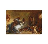 Arab Horses Fighting in A Stable by Eugene Delacroix Poster Canvas Wall Decor Art Painting Prints on Modern Artwork for Living Room,Bathroom,Bedroom,Home 08x12inch(20x30cm)