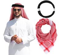 Arab Shemagh Muslim Kafiya Keffiyeh Middle Eastern Head Wrap Tactical Desert Head Neck Headwear with Aqel Rope, 55 x 55 Inch, Red, One size