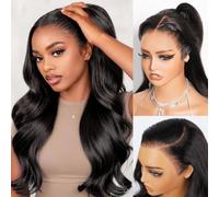 Arabella 13x6 Glueless Wigs Human Hair Pre Plucked Pre Cut 230% Density Upgraded Ear-to-Ear HD Body Wave Lace Front Wigs Human Hair Glueless Wear and Go Drawstring Black Frontal Wig with Tapes 20 Inch