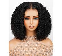 Arabella 5x6 Wear and Go Glueless Wigs Human Hair 210% Density Deep Curly Bob Wig Lace Front Wig Pre-Cut Lace Wigs Pre Bleached Tiny Knots Bob Wig Human Hair(12inch, 5x6 DC Glueless Bob)