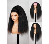 Arabella Glueless Human Hair Headband Wig Ponytail Extension Half Wig for Women Drawstring Ponytail Wear and Go Wig Glueless Human Hair Wigs (20 Inch Yaki Straight)