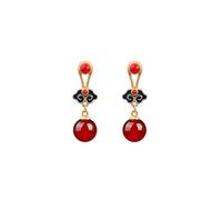 Arabella Jewels 18K Red Jade Natural Cinabar and Red Jade Enamel S925 Silver 25x9mm Cultural Elegance Earrings - Gift Boxed - Brass Brass Jade