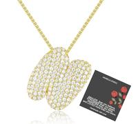 Arabella Jewels Personalised 14K Gold Plated Bubble Letter Necklace - Oversized Initial Pendant Pave Setting with Chain Jewelry Gift for Women Versatile Premium Quality, Large, Brass, Cubic Zirconia