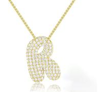 Arabella Jewels Personalised 14K Gold Plated Bubble Letter Necklace - Oversized Initial Pendant Pave Setting with Chain Jewelry Gift for Women Versatile Premium Quality, Large, Brass, Cubic Zirconia